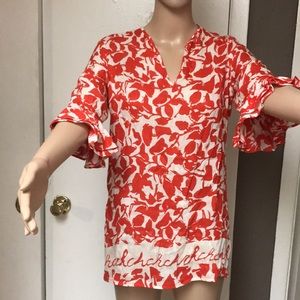 Carolina Herrera Red and White Floral Print Blouse